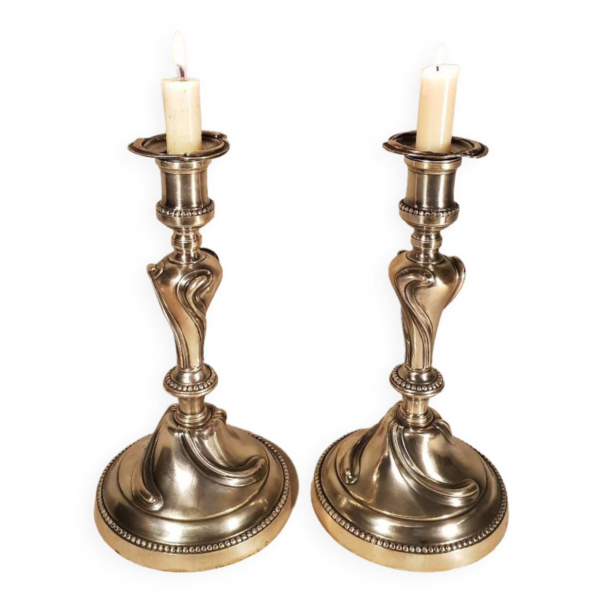 Louis xv style silver metal candle holders