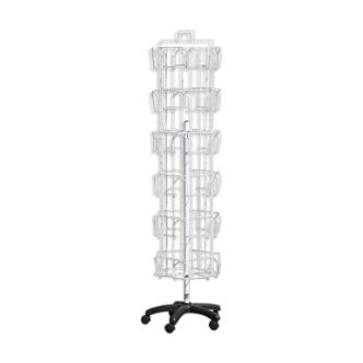 White swivel postcard display on wheels