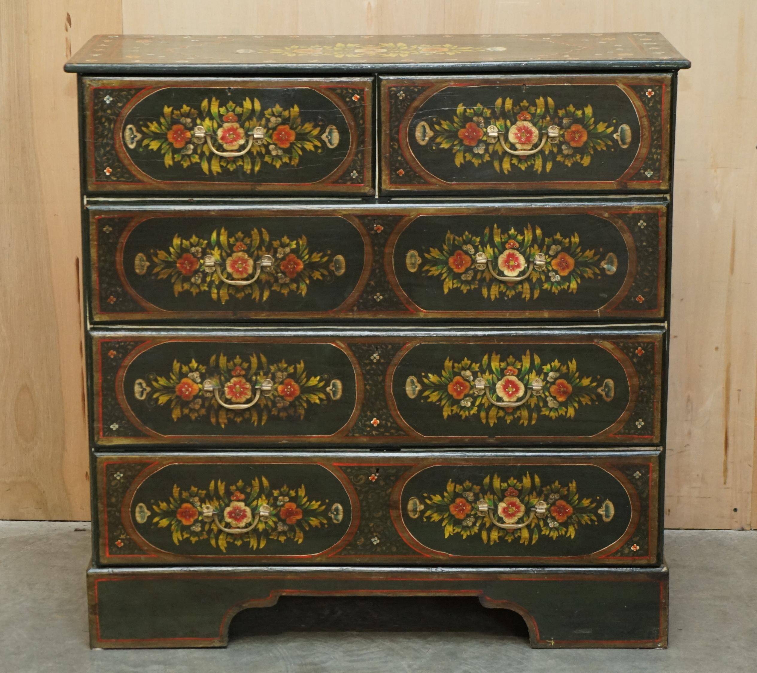 Antique Swedish commode hand-painted, two drawers out of three.