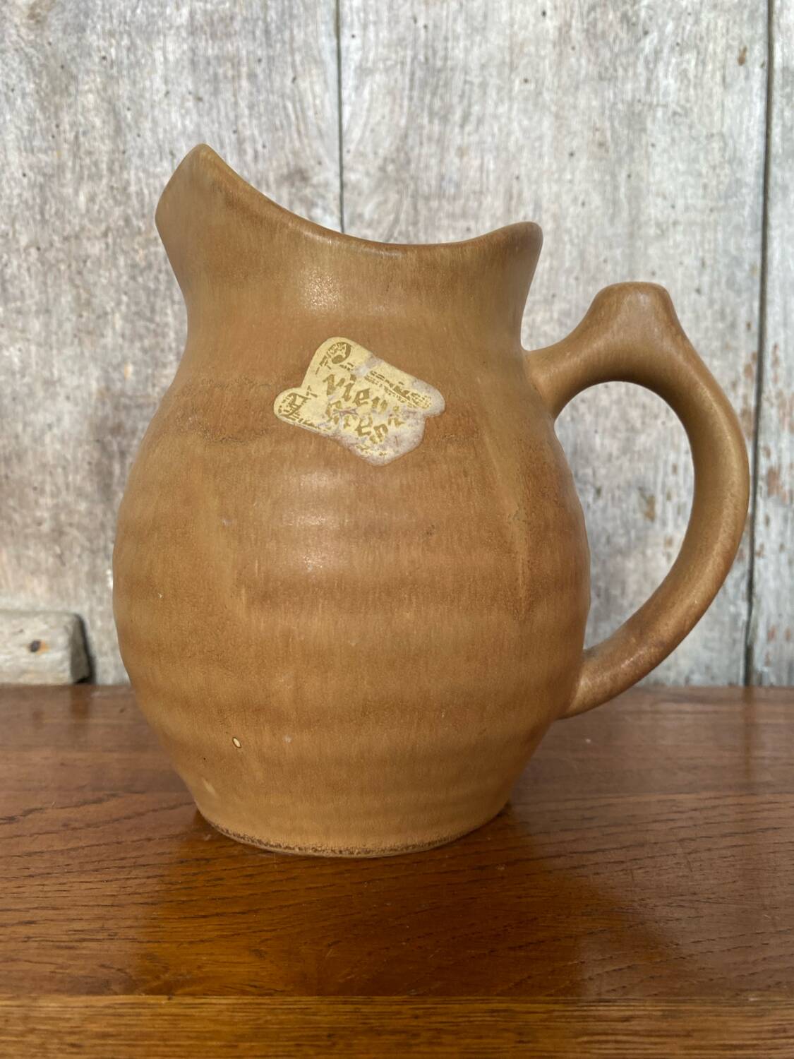 Antique pitcher old beige stoneware made in france vintage