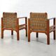 Paire de fauteuils en chêne français et en paille tissée, France, années 1960.