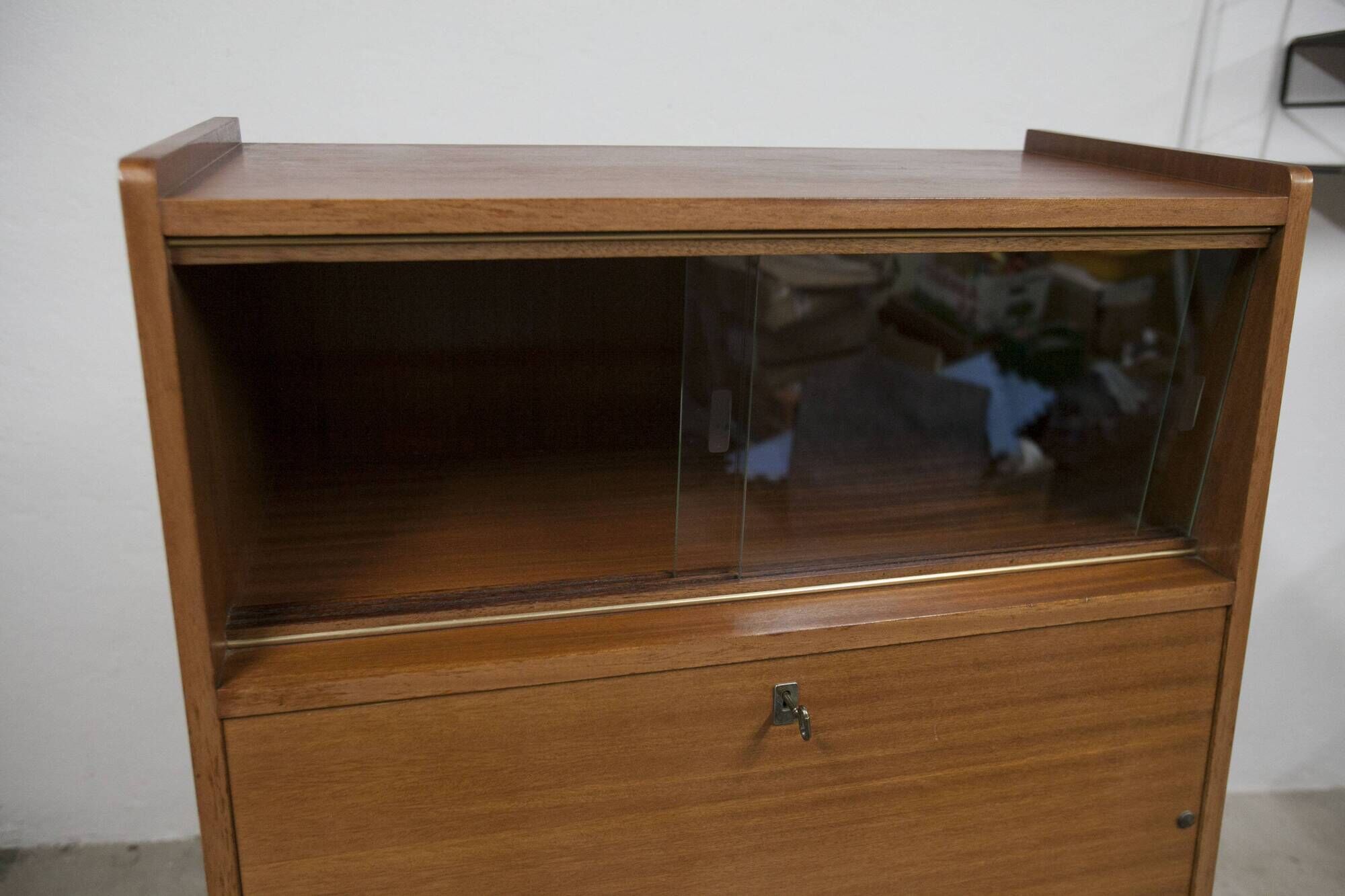 1960 Scandinavian secretary with teak compass feet and pastel yellow top