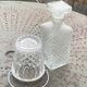 Whiskey carafe and ice bucket in transparent glass and silver-colored metal handle