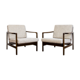 Paire de fauteuils beiges B-7522 restaurés par Zenon Bączyk, années 1960