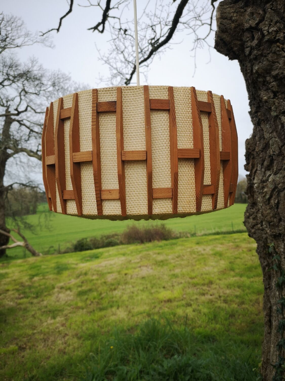 Jute and vintage wood pendant lamp