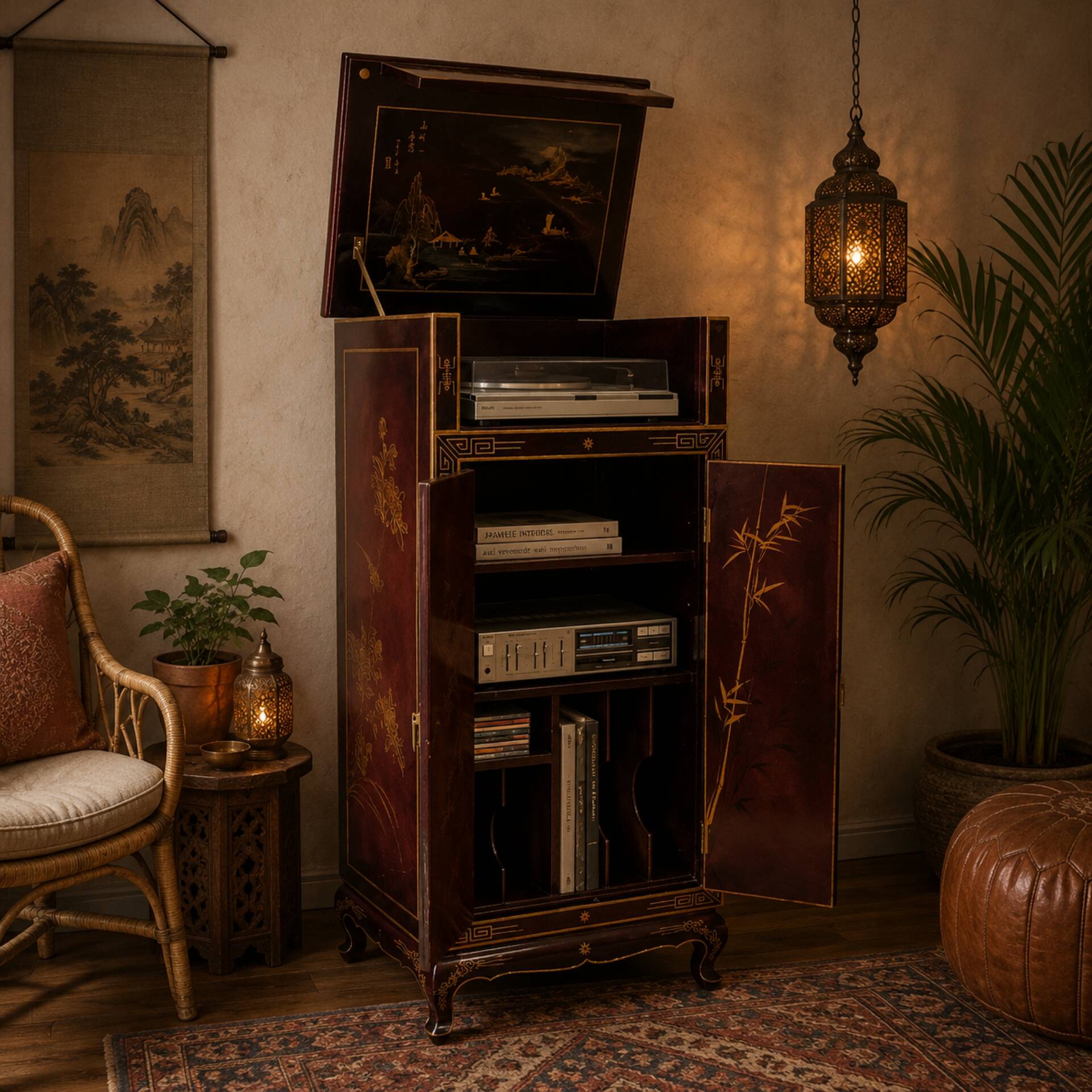 Vintage Chinese record player cabinet / Asian vinyl cabinet