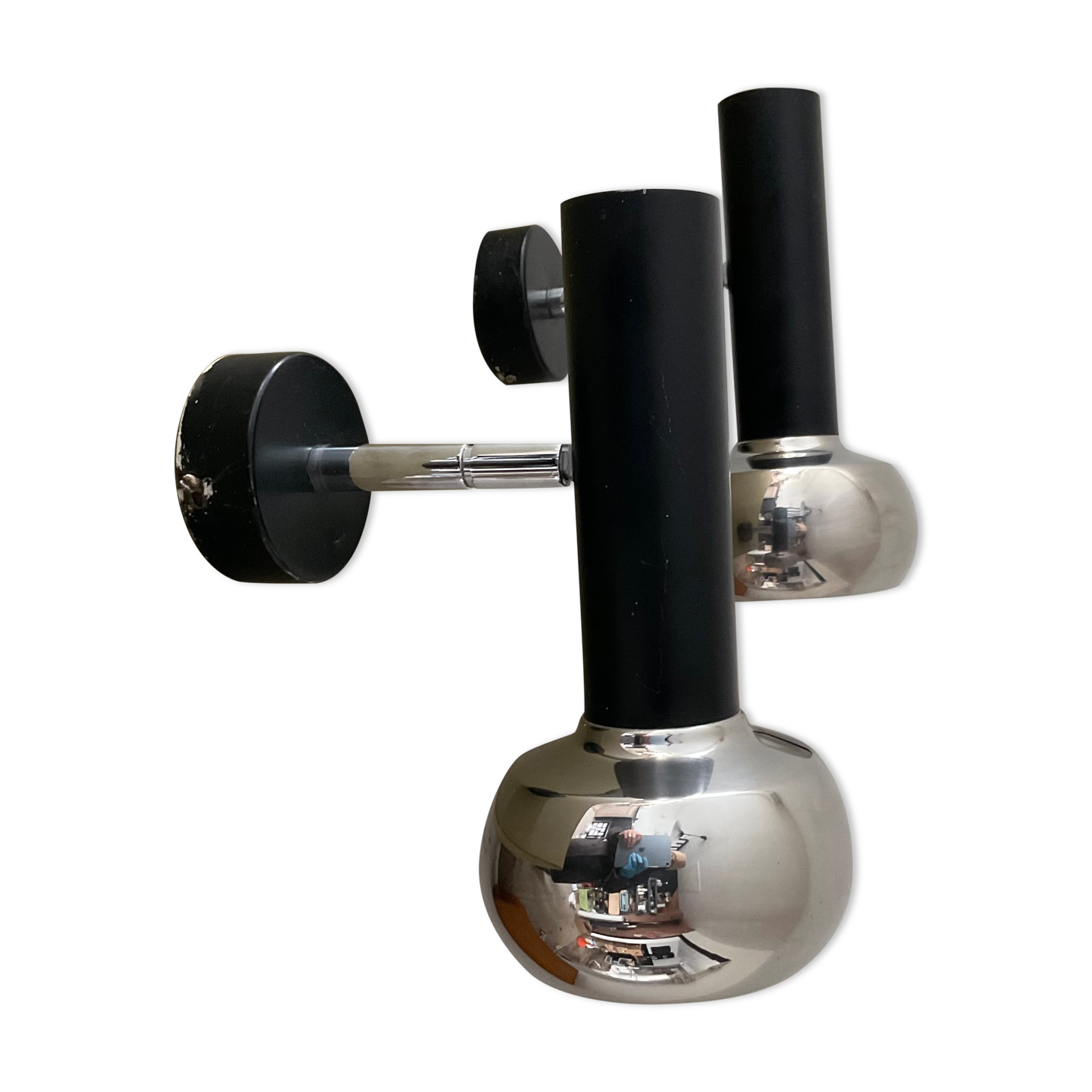 Pair of vintage wall lamps 60s-70s in chrome metal