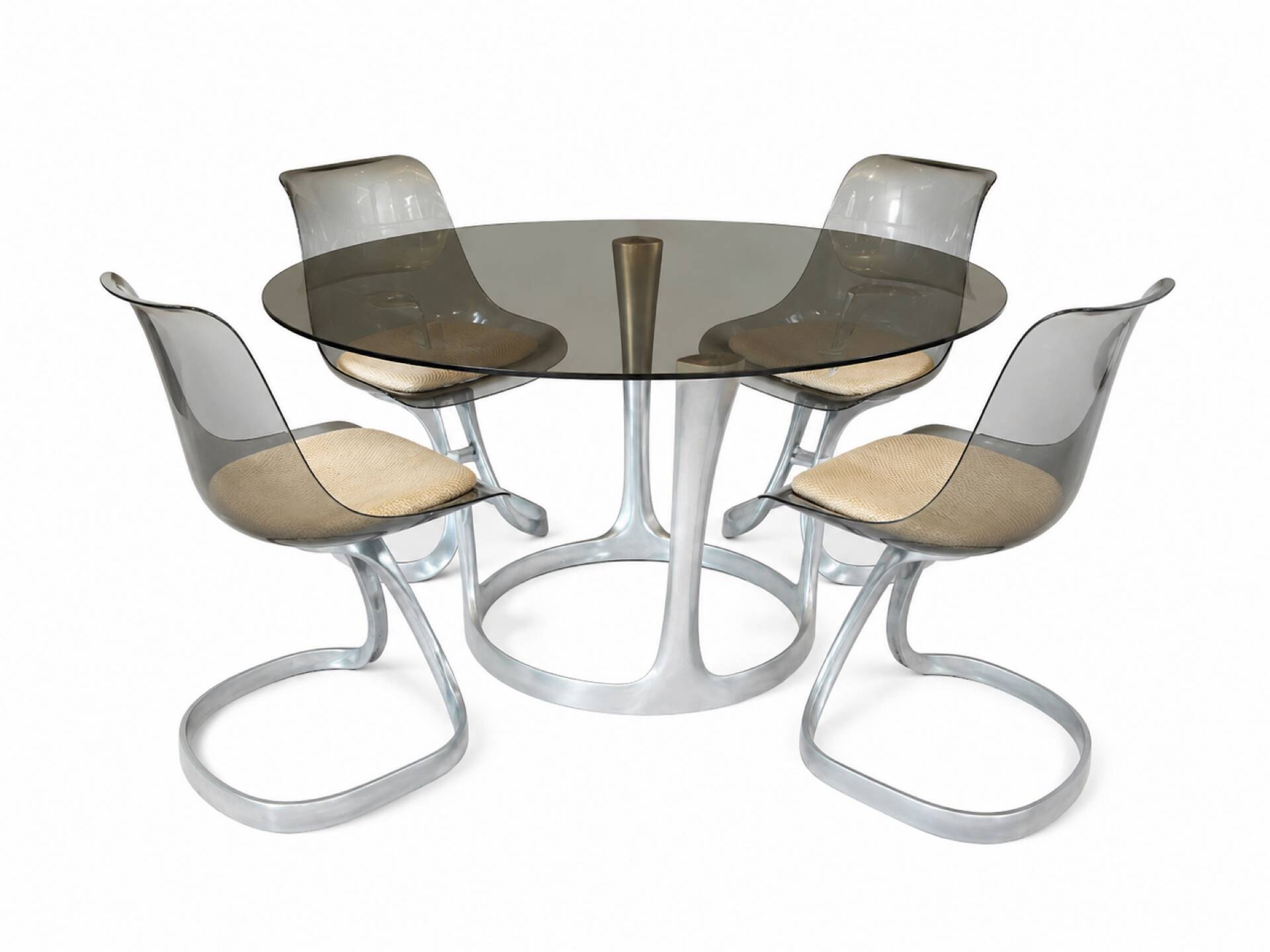 Michel Charron set – 1970s – smoked glass table & 4 chairs