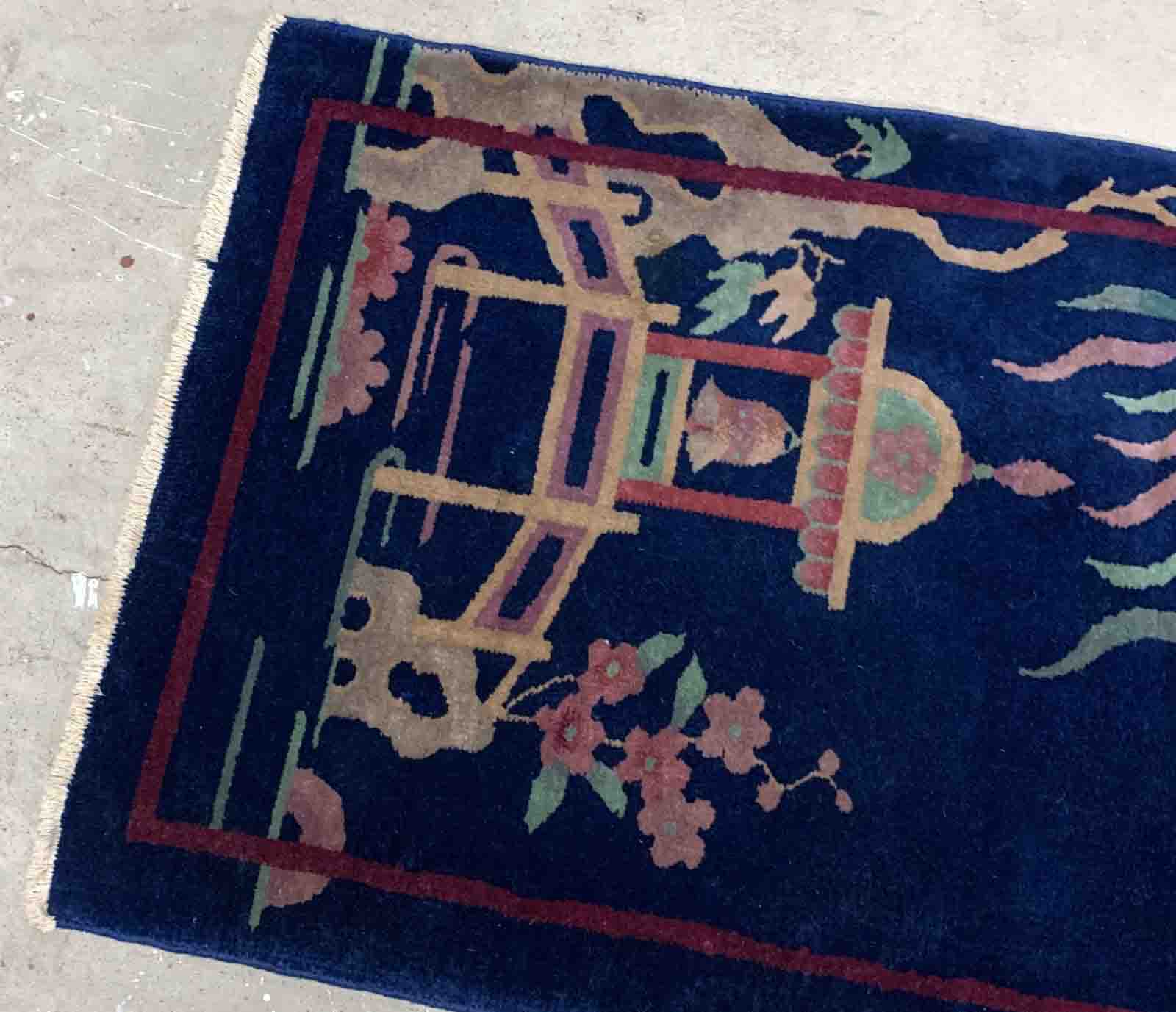 Ancient chinese carpet art deco handmade 64cm x 120cm 1920s