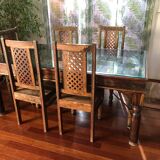 Indian temple door table and 6 chairs 184x104x74