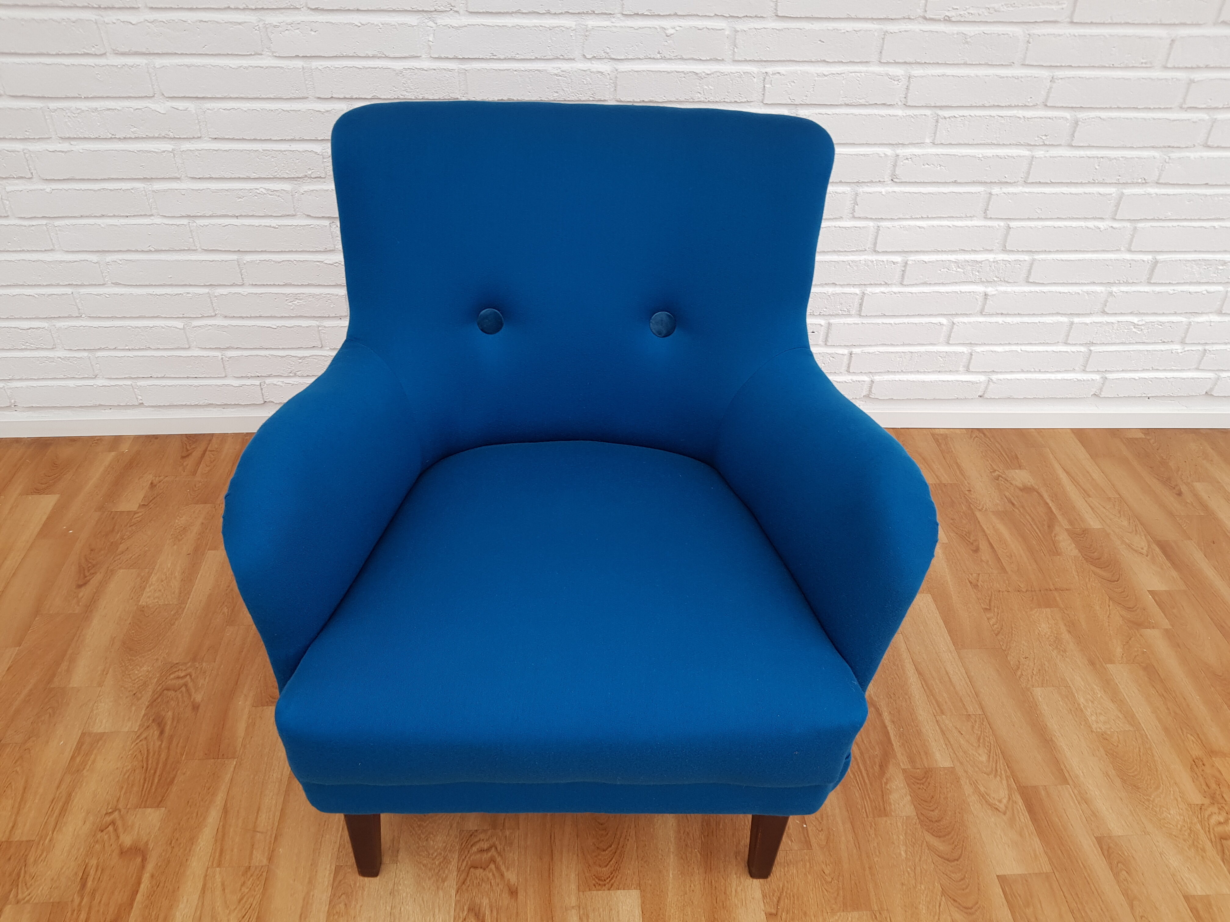 Danish designed armchair, wool, beech, completely renovated