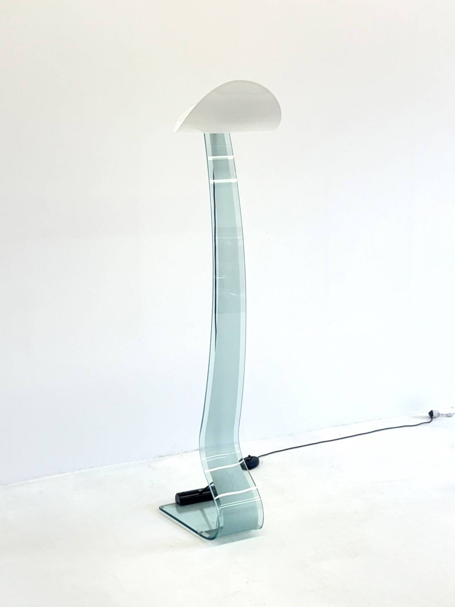Vintage design floor lamp by Sothis with glass base and white glass shade
