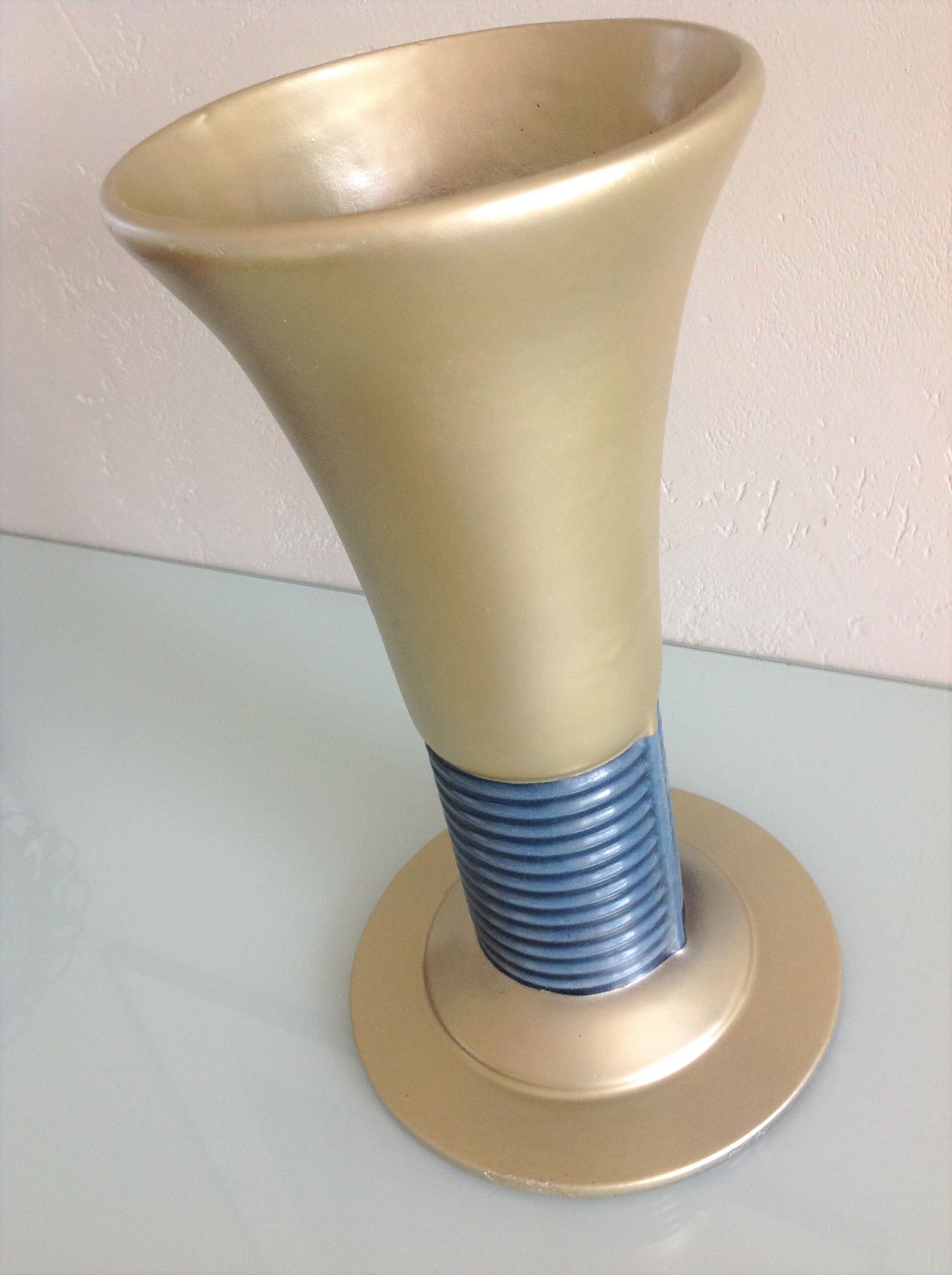 Blue and gold tulip vase in enamelled art deco style / 30s-40s