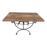 Wrought iron coffee table and its solid oak top