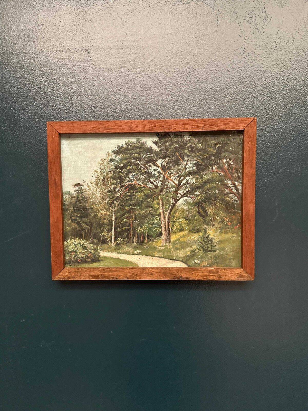 Mid Century Oil On Canvas “Forest” By Unknown Artist Vintage & Framed – 37 × 30 Cm (14.5"X12" )