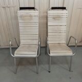 Paire de fauteuils aluminium années 50 60 lanières plastiques établissements Thonet