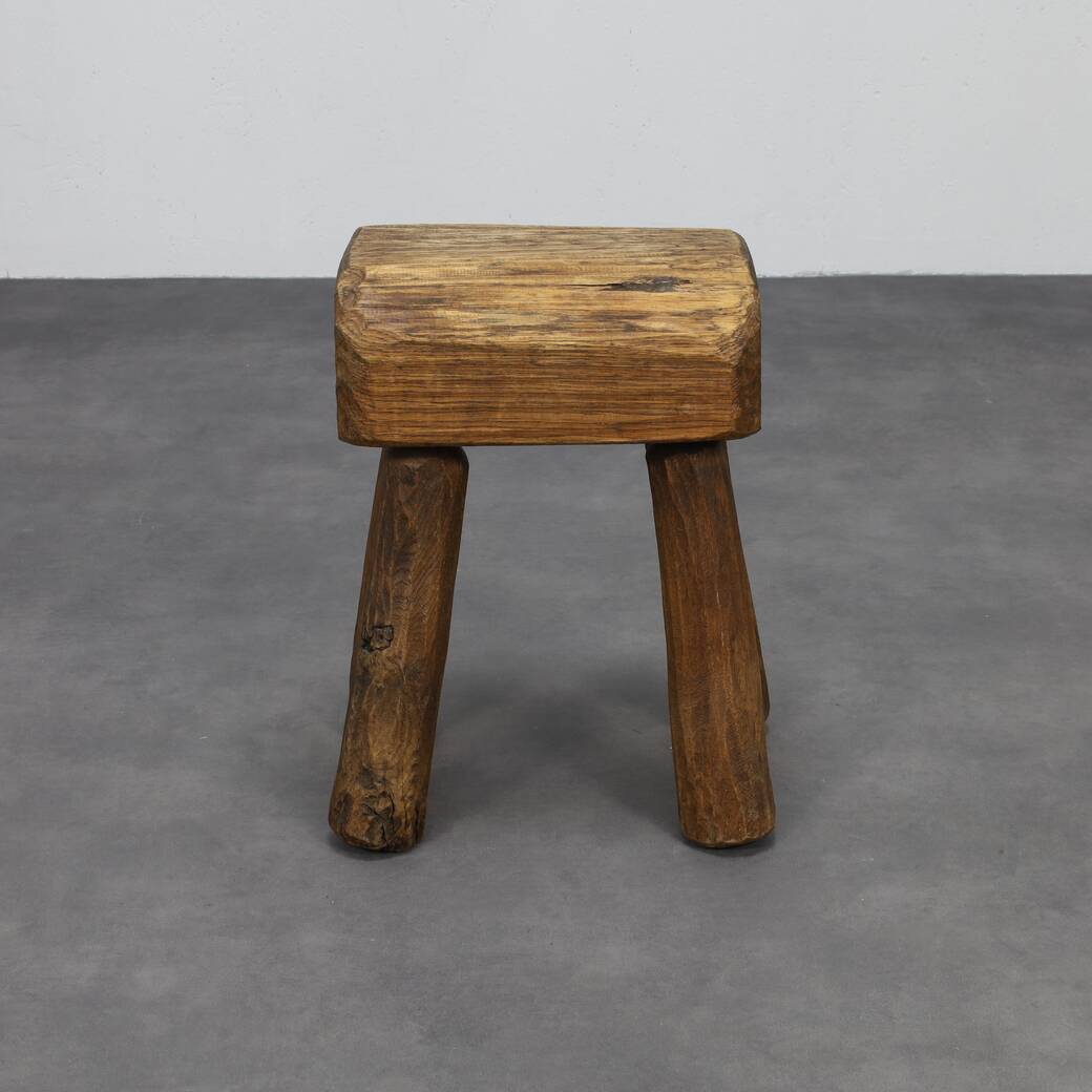Vintage Stool Primitive Brutalist Folkart Style