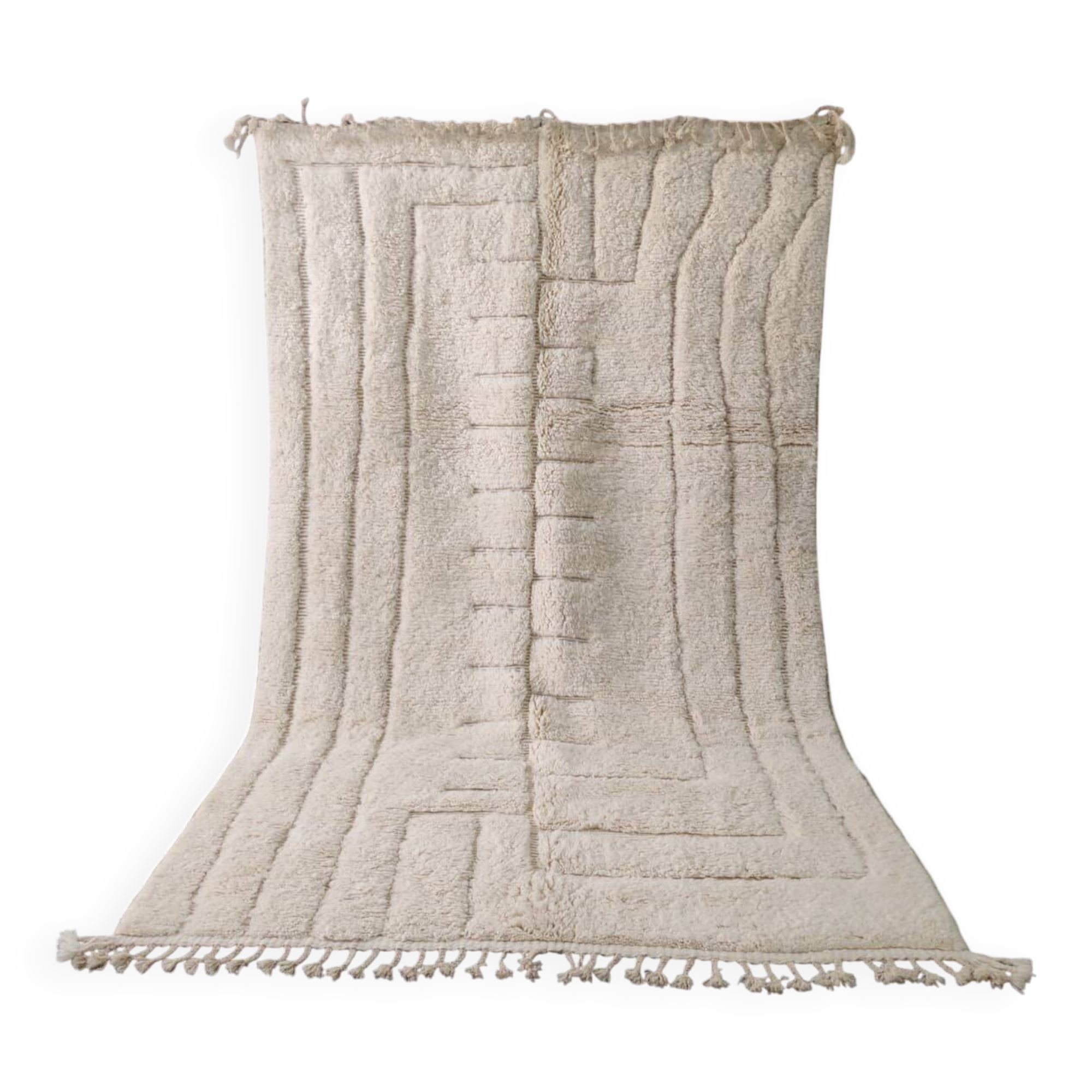 Beni Ouarain Rug, Ecru, Abstract Geometric Design, Handmade 300x200cm