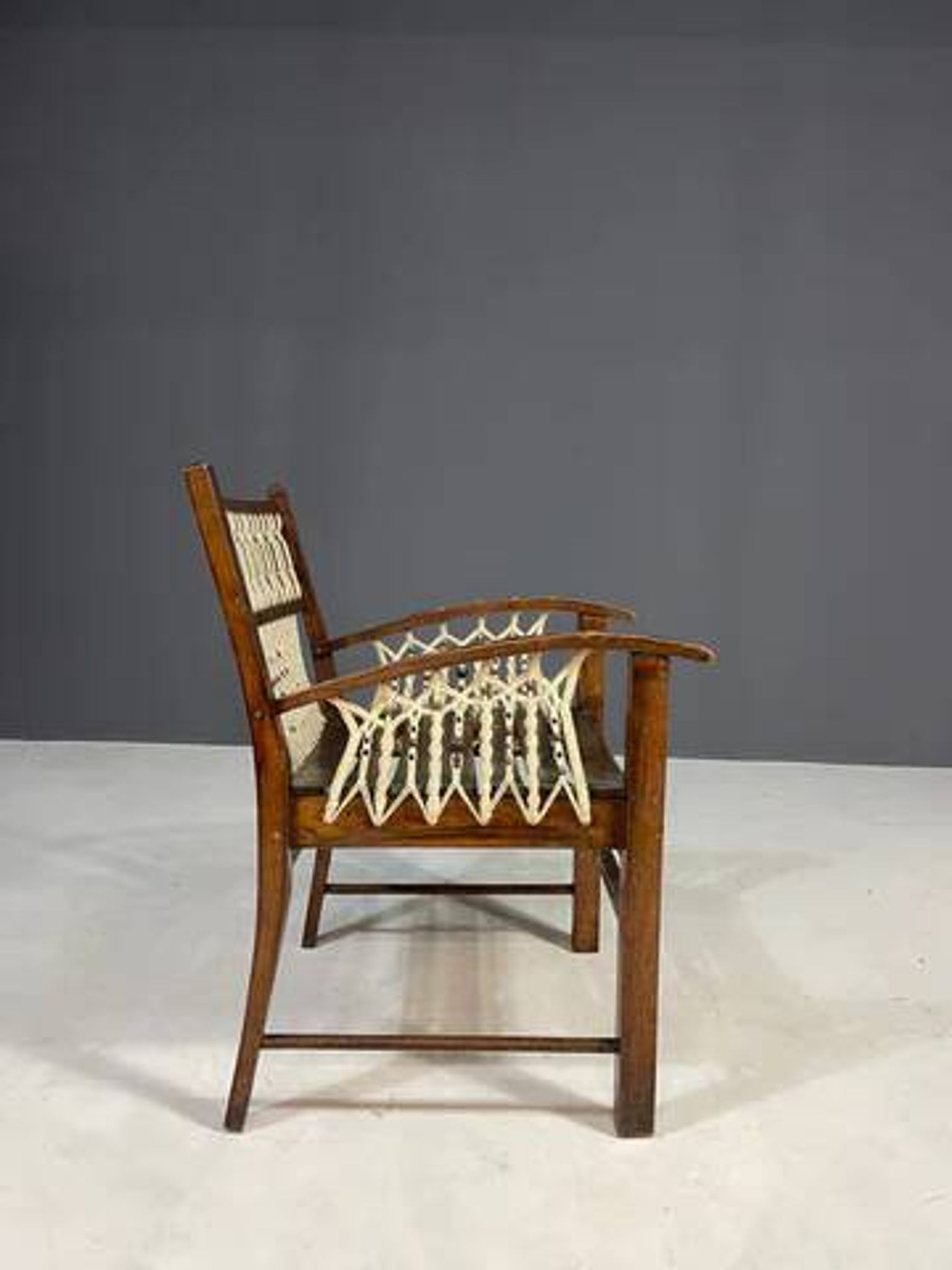 Vintage macramé armchair, 1960s, Czechoslovakia, wooden frame