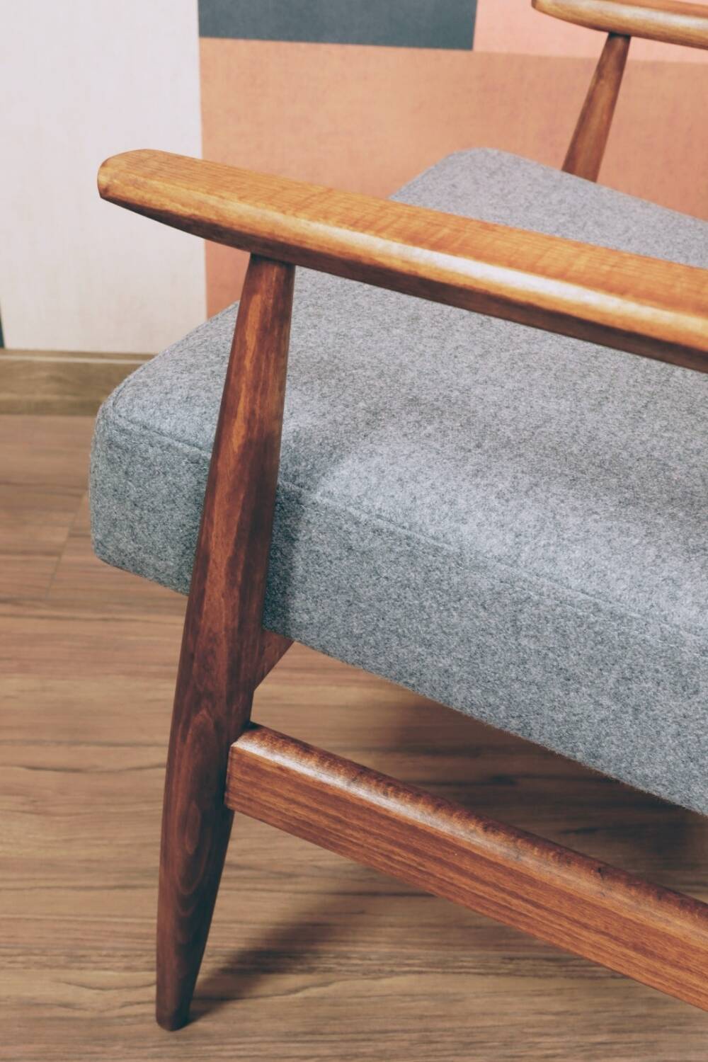 Vintage armchair light gray wool design by H.Lis