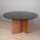 Table ronde vintage 70's en travertin et verre, design italien