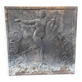 Plaque de cheminée ancienne en fonte avec un ange XIXème siècle