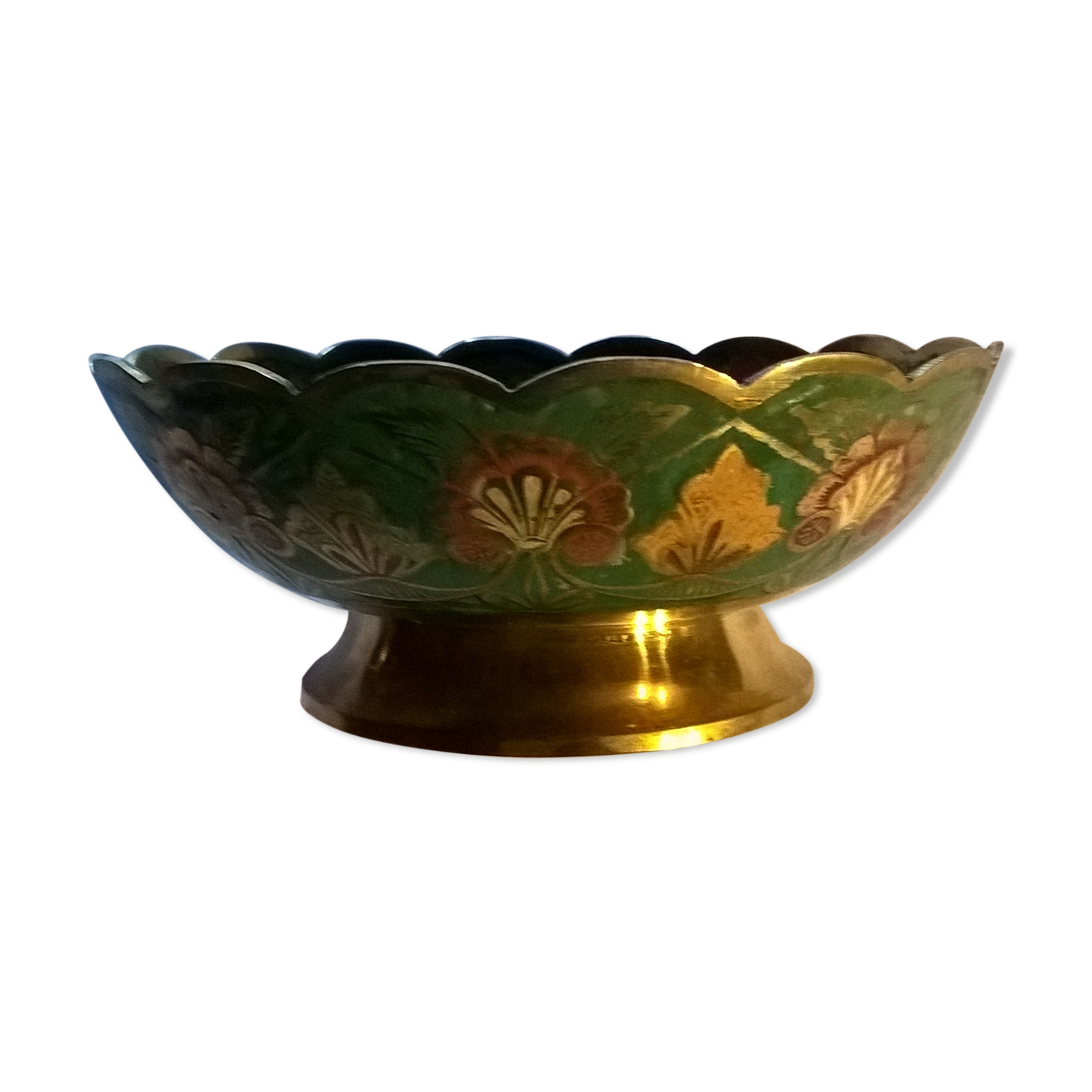 Empty enamelled brass pocket with several Asian style colors