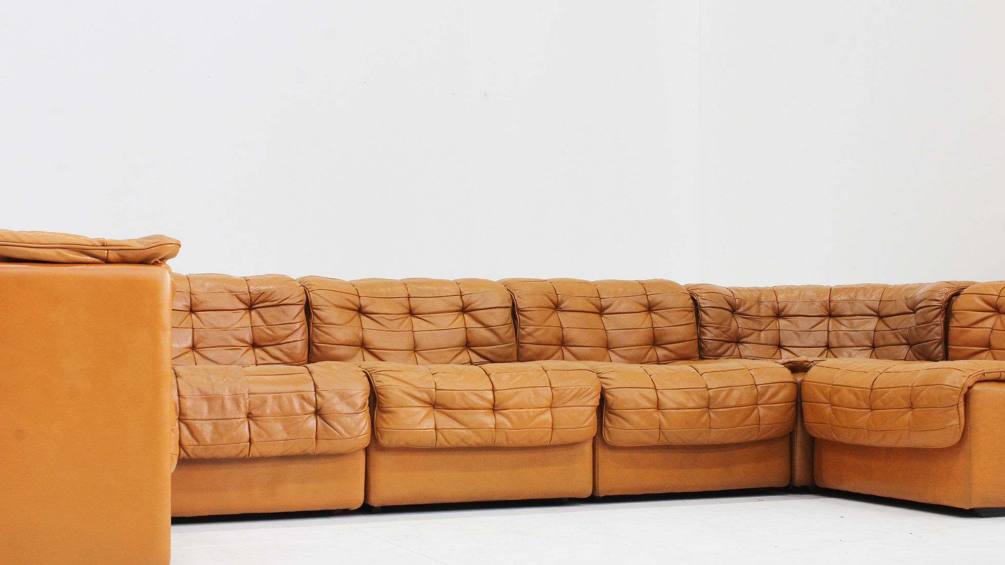Canapé modulaire Vintage De Sede DS 11 en cuir patchwork cognac, ensemble de 7 pièces