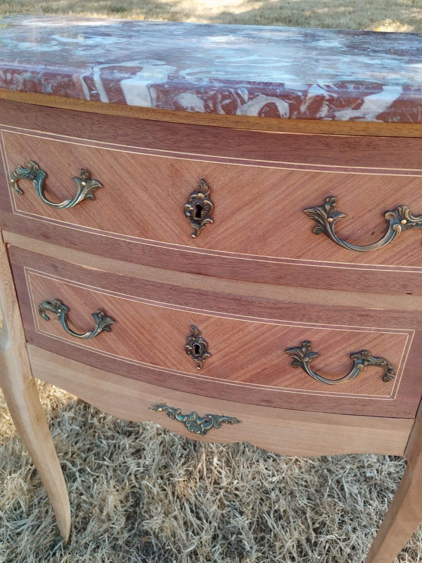 Commode ancienne marqueterie style louis xvi plateau marbre