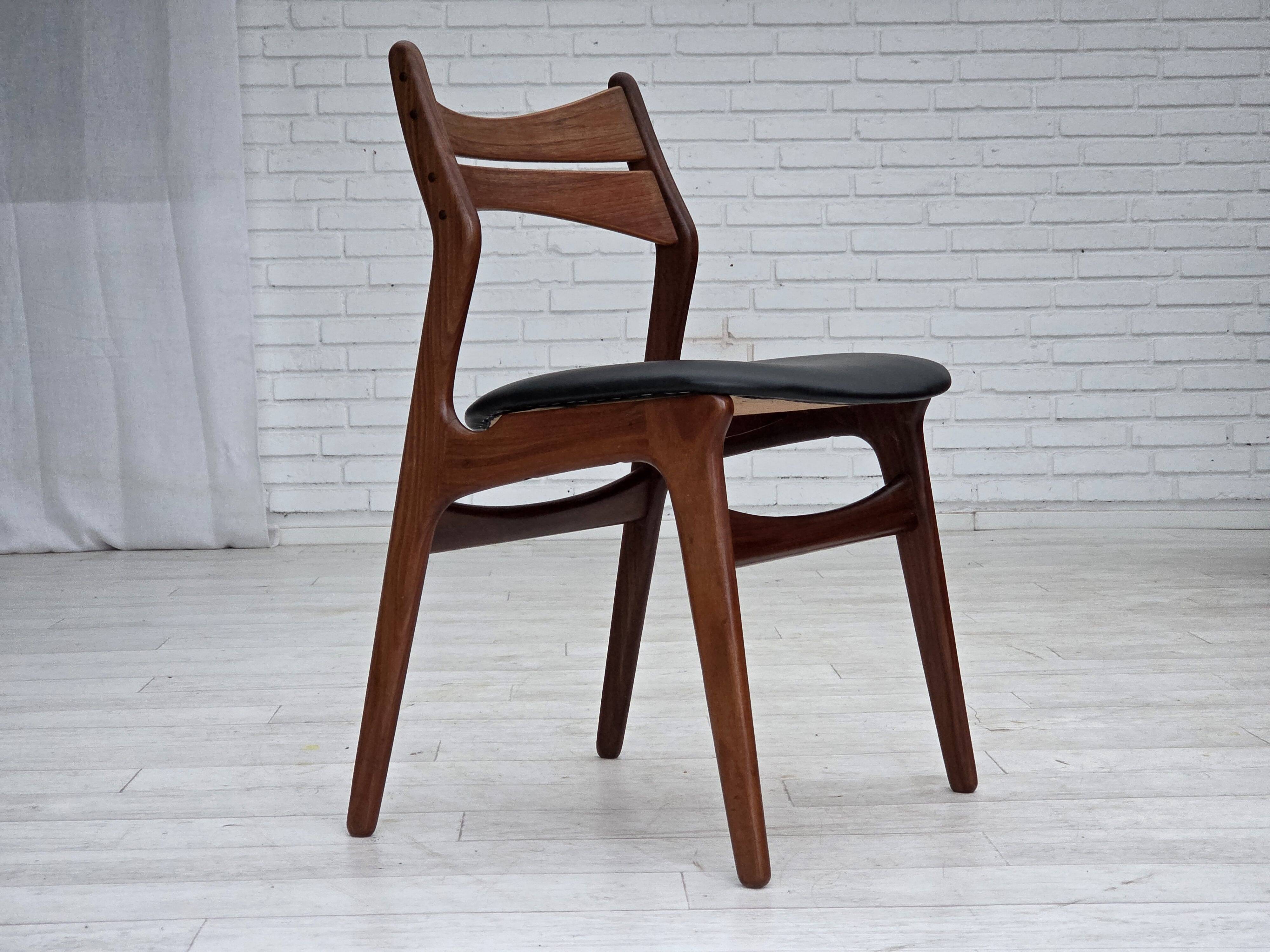 1960s, set of 4 reupholstered Danish dining chairs, design by Erik Buck.