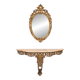 Classic gilded brass console with oval mirror from the 1950s, Italy.