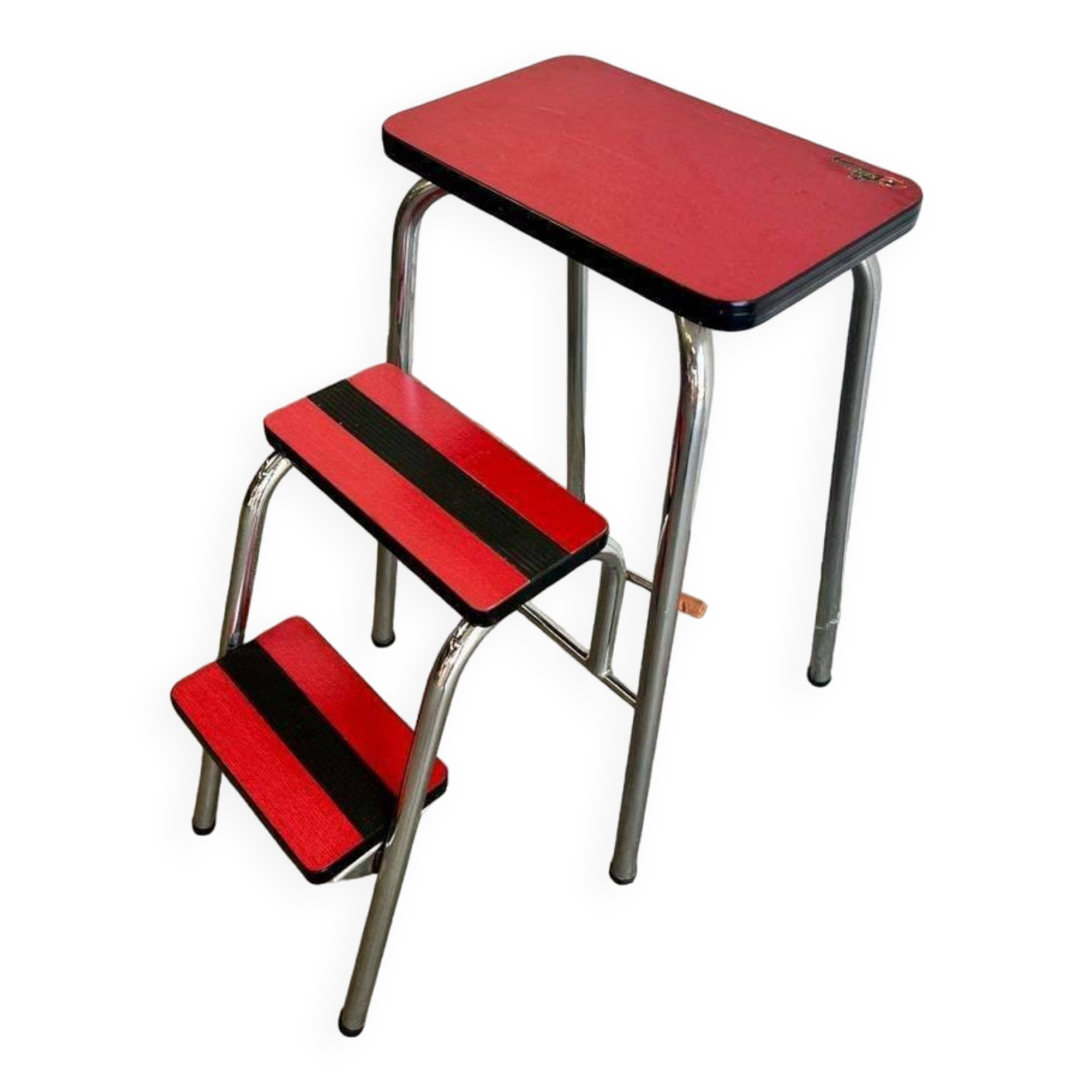 VINTAGE RED FORMICA STEP STOOL / KITCHEN STEP / MINI LADDER