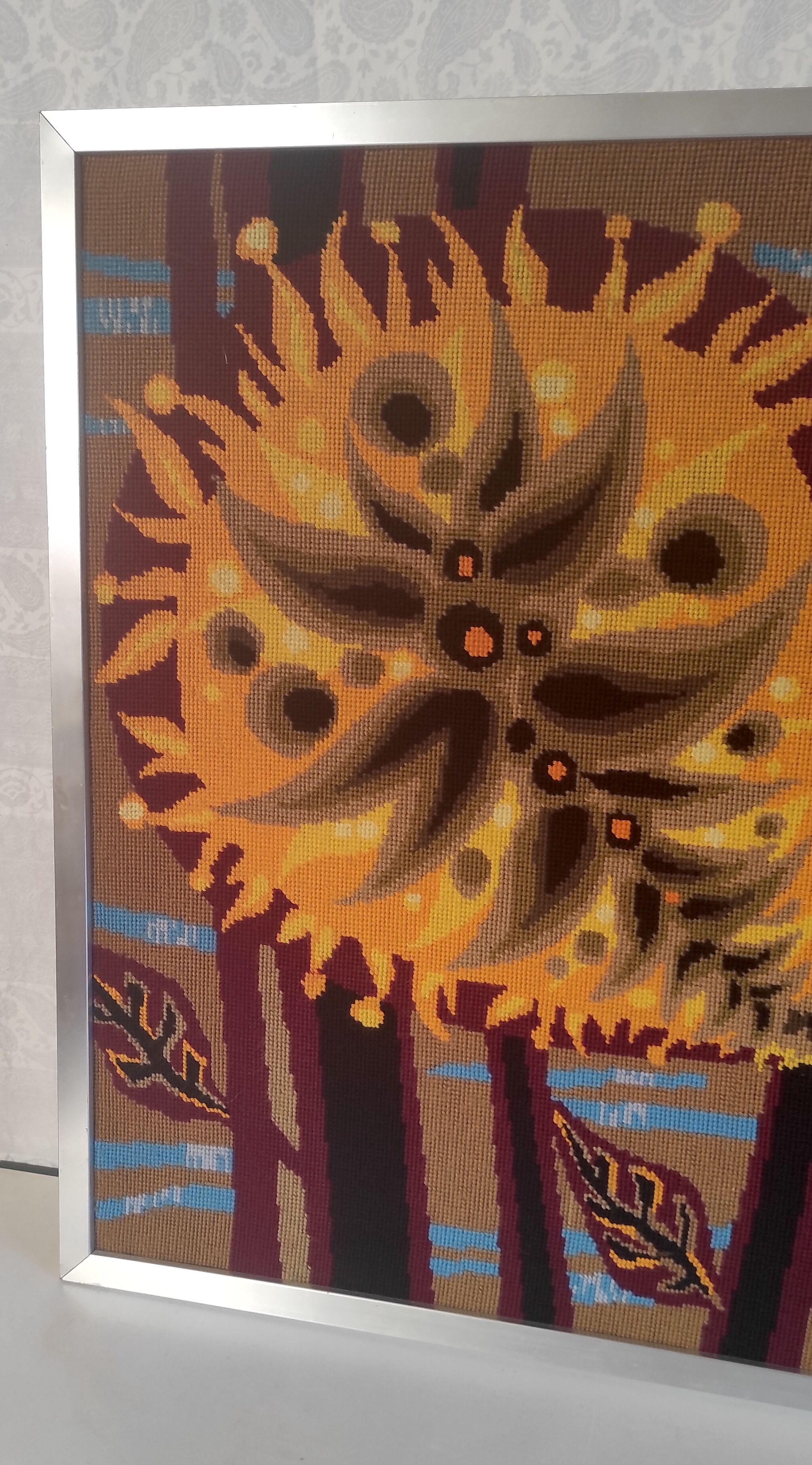 Contemporary tapestry entitled "Encounter" by Pierre Rey – 60s