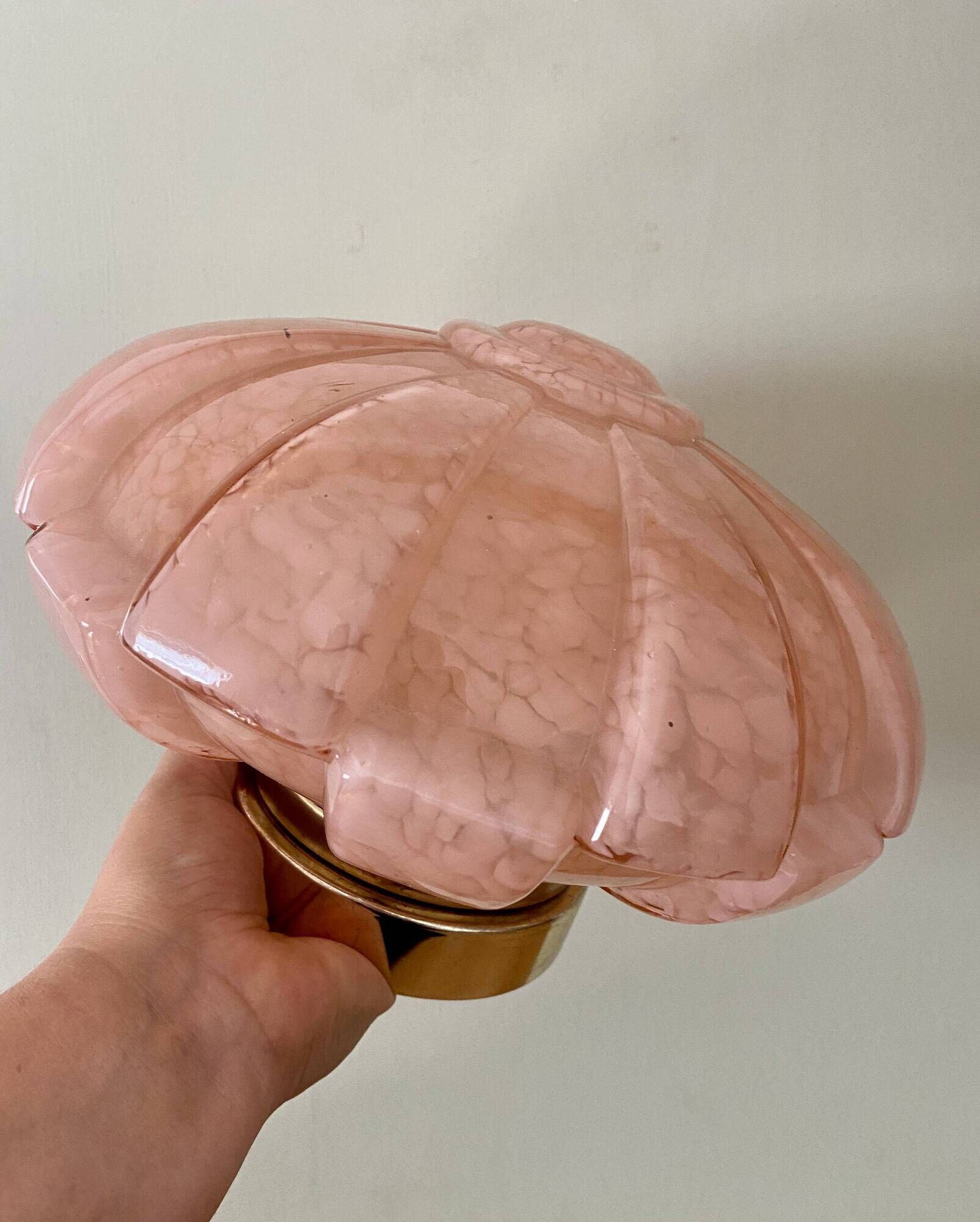 Vintage art deco globe wall or ceiling light in pink Clichy glass