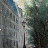 Tableau HSP "Bridge of Paris the Lovers" Notre Dame signed around 1950