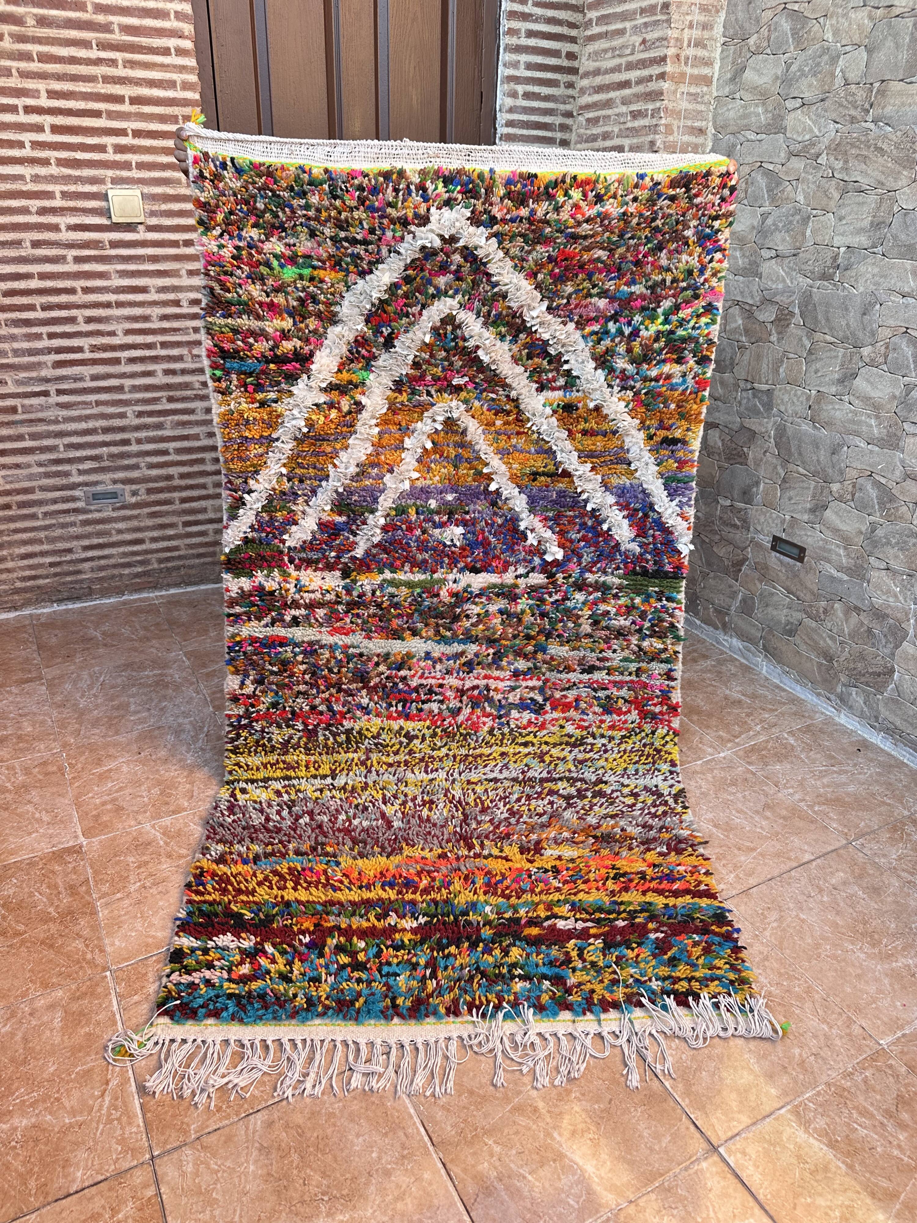 Handmade Azilal Moroccan rug, Berber rug woven from wool.