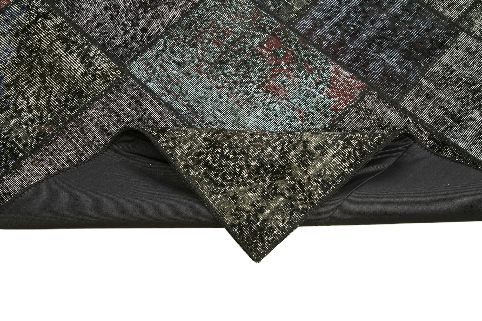 Hand-Knotted Oriental Overdyed 173 cm x 243 cm Black Patchwork Carpet