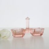 Servant salt pepper in pink glass, molded glass, vintage french, authentic