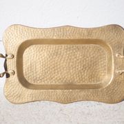 Vintage brass top, E.Roblin Villedieu Manche, handle tray, tableware, hammered top