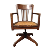 Fauteuil de bureau américain tournant bois canage