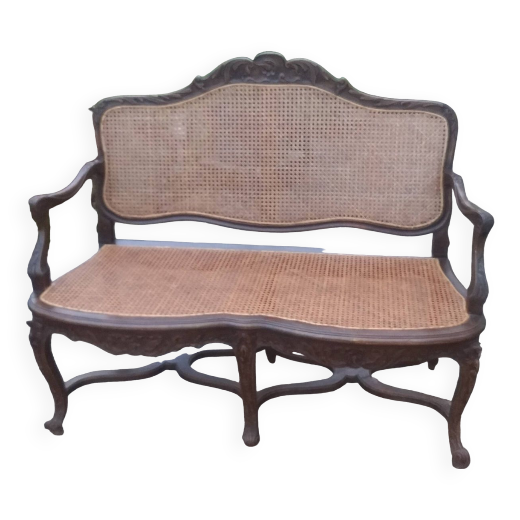 19th century louis xv style bench in wood and canework