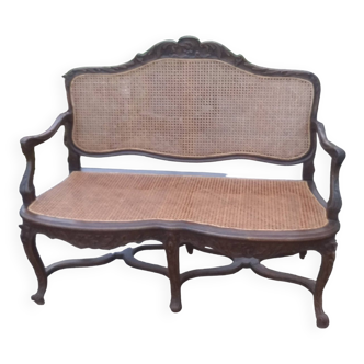 19th century louis xv style bench in wood and canework