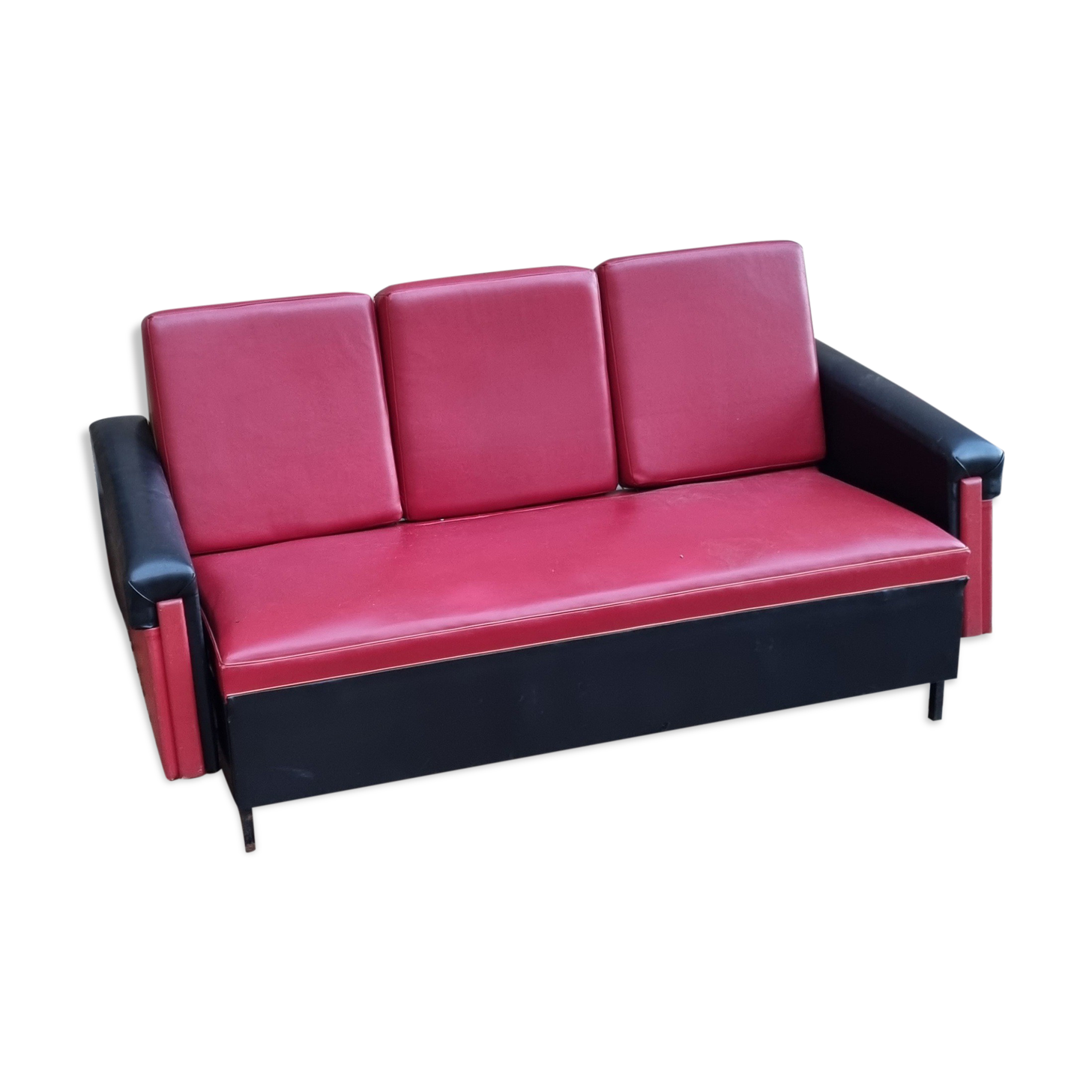 Vintage Sofa Bench in red and black skaï