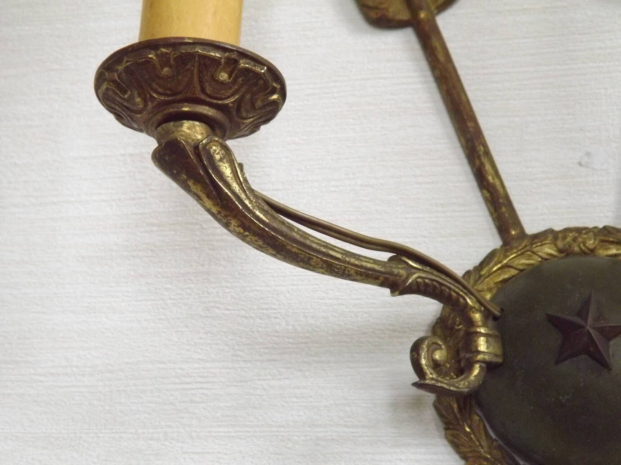 French Vintage Bronze Empire Arrow & Quiver Criss Cross Double Wall Sconces