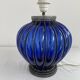 Vintage, blown glass lamp base, cobalt blue, silver metal frame, designer lamp, chic