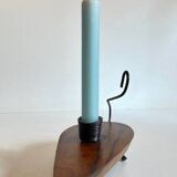 Brutalist olive wood candle holder vintage