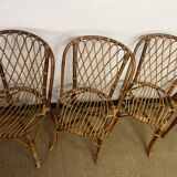 Set of table and 4 chairs in bamboo and rattan, 1960