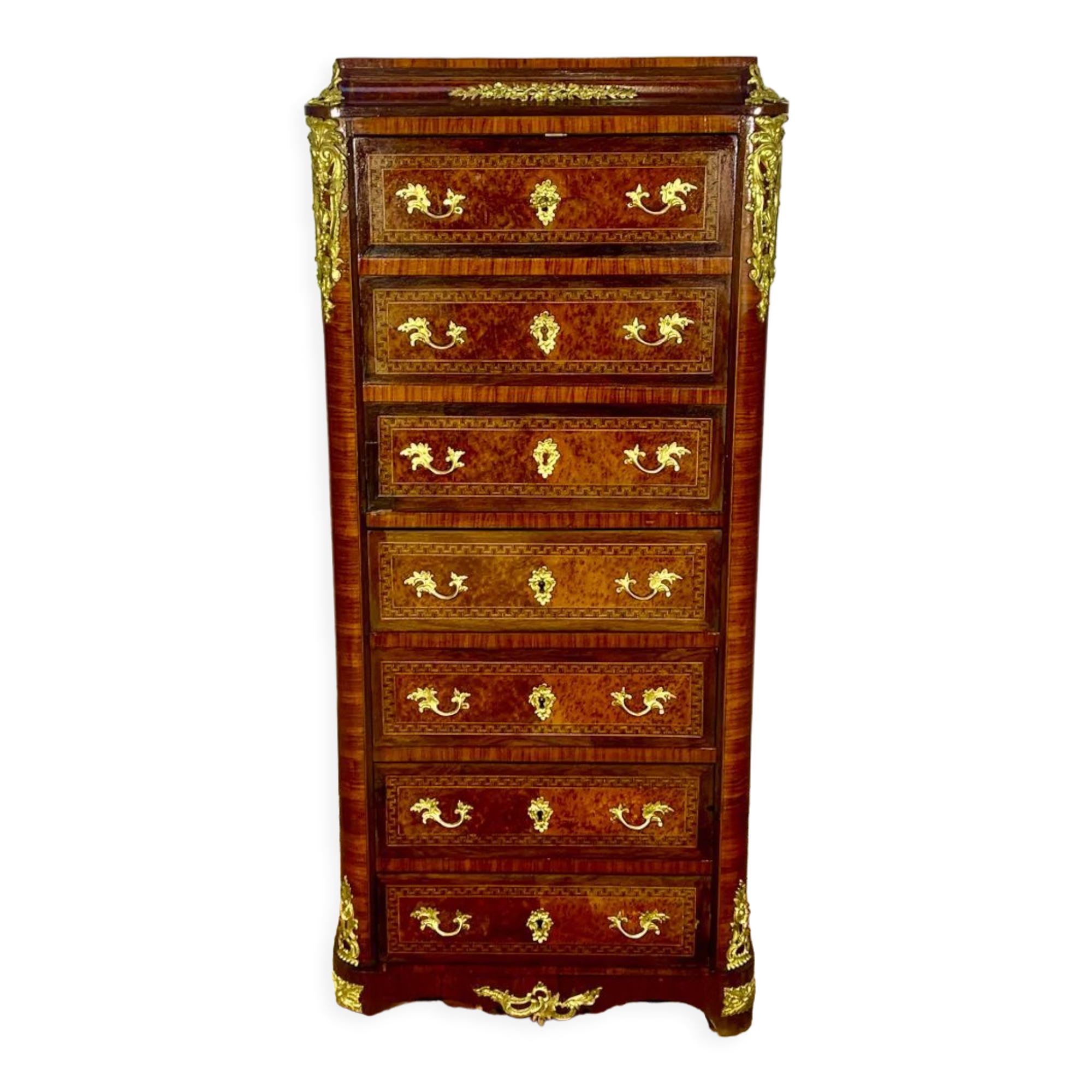 Secretary Napoleon in rosewood, violet wood and gilded bronzes.
