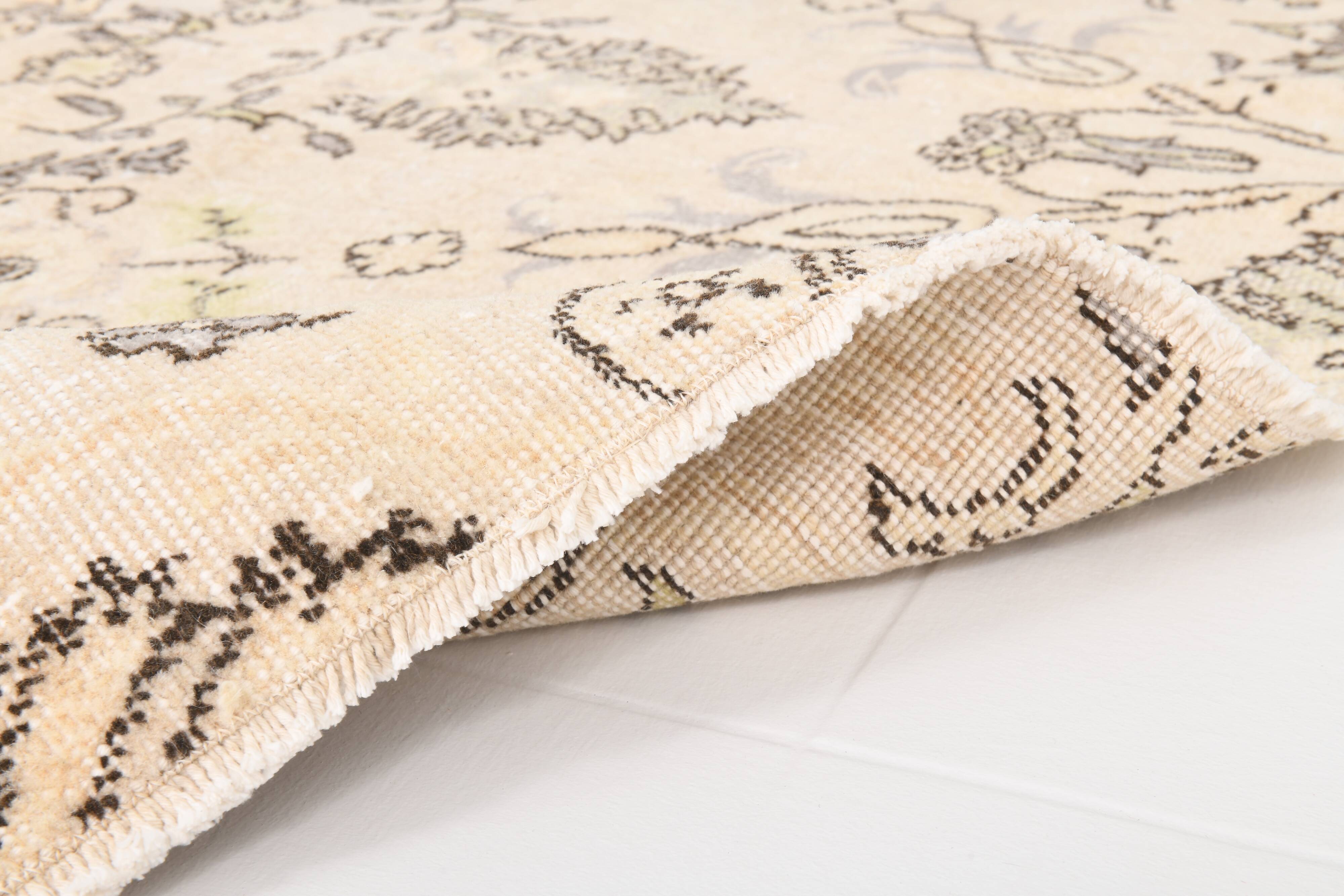 Cream & Light Yellow Turkish Vintage Rug, 215x320Cm