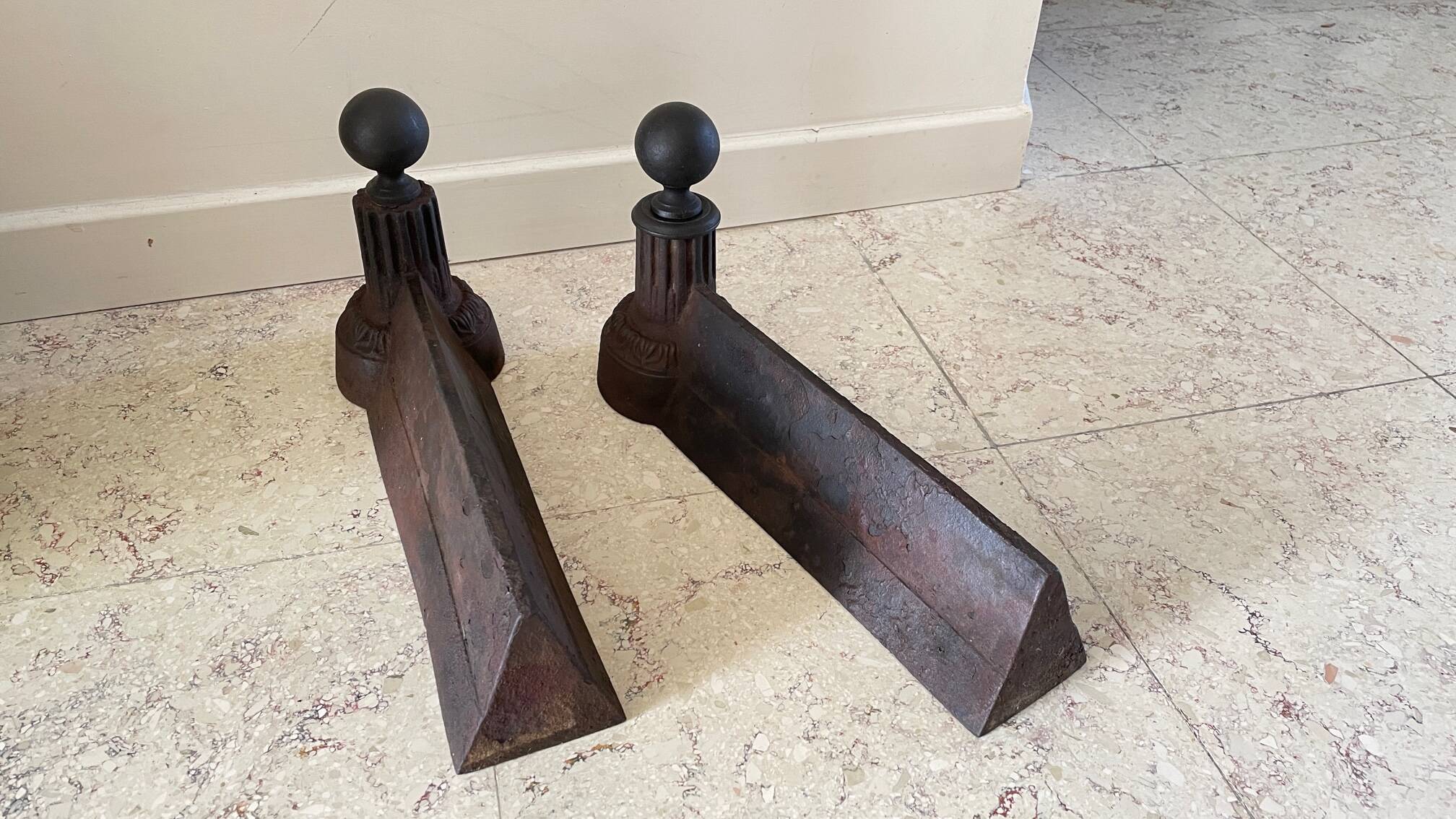 Pair of old vintage steel andirons
